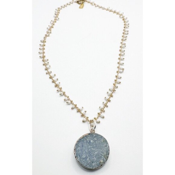 Maximal Art Beaded Chain Necklace with Blue‎ Druzy Pendant 17” - Picture 2 of 4